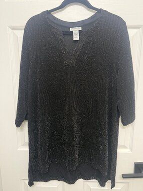 Catherines 0X Black Metallic Shimmer Tunic Holiday Party Sparkle Top